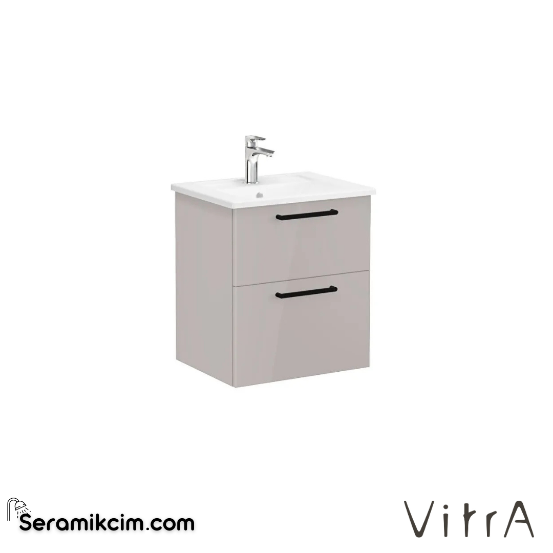 Vitra Root Lavabo Dolabı, İki Çekmeceli, 60 Cm, Parlak Sahra Beji, Köşeli Lavabolu - 66296