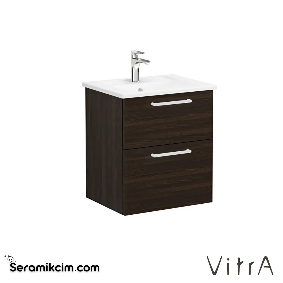 Vitra Root Lavabo Dolabı, İki Çekmeceli, 60 Cm, Ceviz, Köşeli Lavabolu - 66288