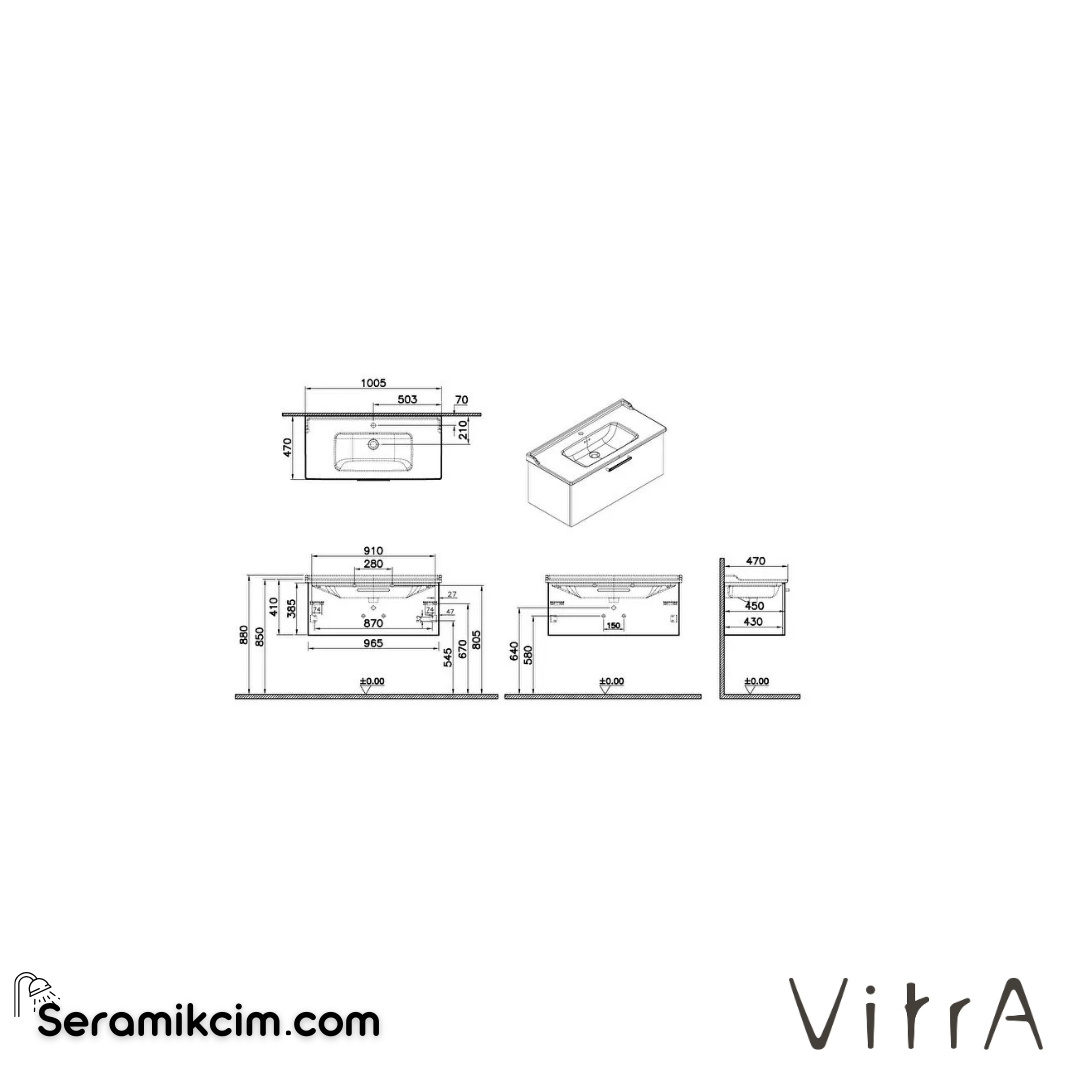 Vitra Root Lavabo Dolabı, Tek Çekmeceli, 100 Cm, Cordoba, Klasik Lavabolu - 68267