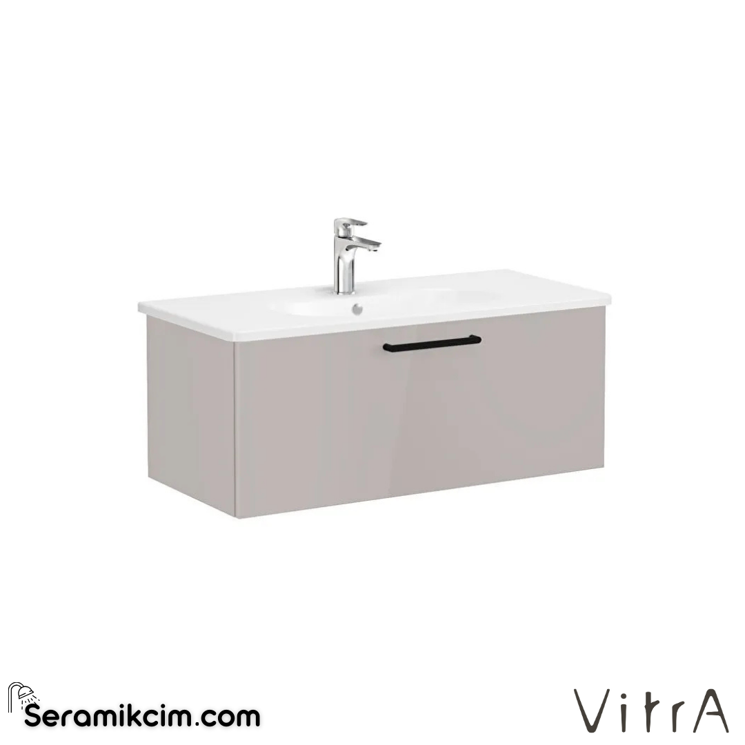 Vitra Root Lavabo Dolabı, Tek Çekmeceli, 100 Cm, Parlak Sahra Beji, Yuvarlak Lavabolu - 68251