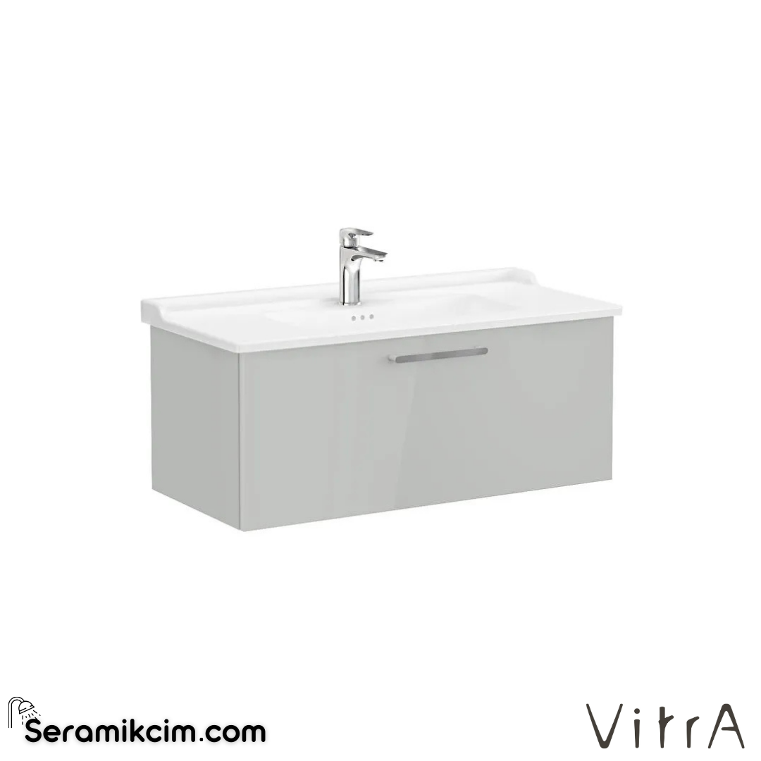 Vitra Root Lavabo Dolabı, Tek Çekmeceli, 100 Cm, Parlak İnci Grisi, Klasik Lavabolu - 68259