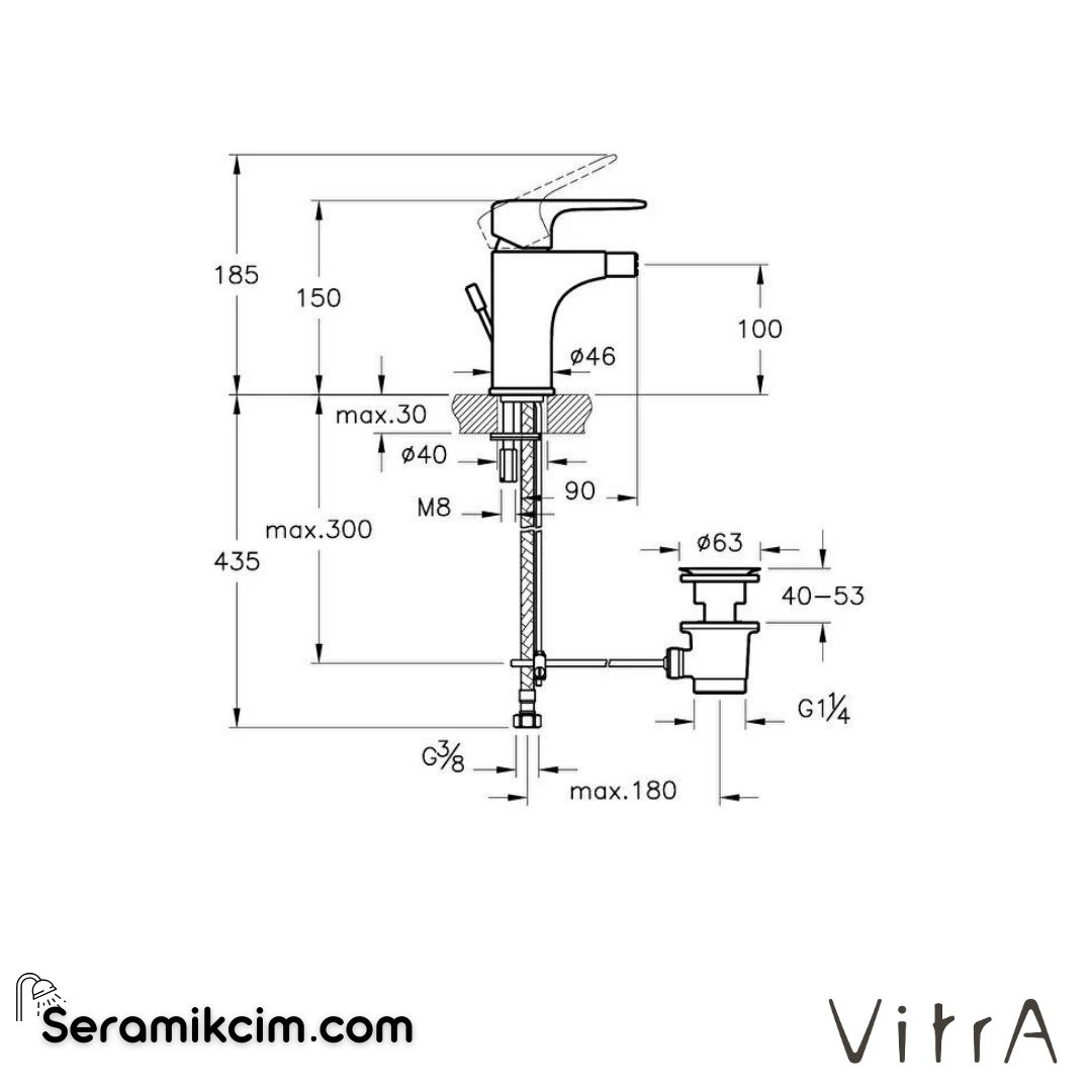 Vitra Root Round Bide Bataryası (Sifon Kumandalı), Mat Siyah - A4272436