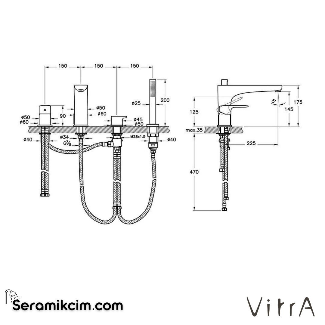 Vitra Root Round Küvet Bataryası (4 Delikli), Bakır - A4274326