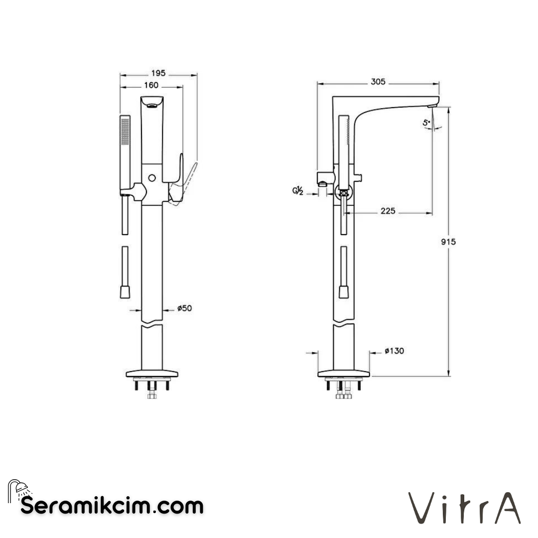 Vitra Root Round Küvet Bataryası (Yerden - El Duşlu), Mat Siyah - A4274136
