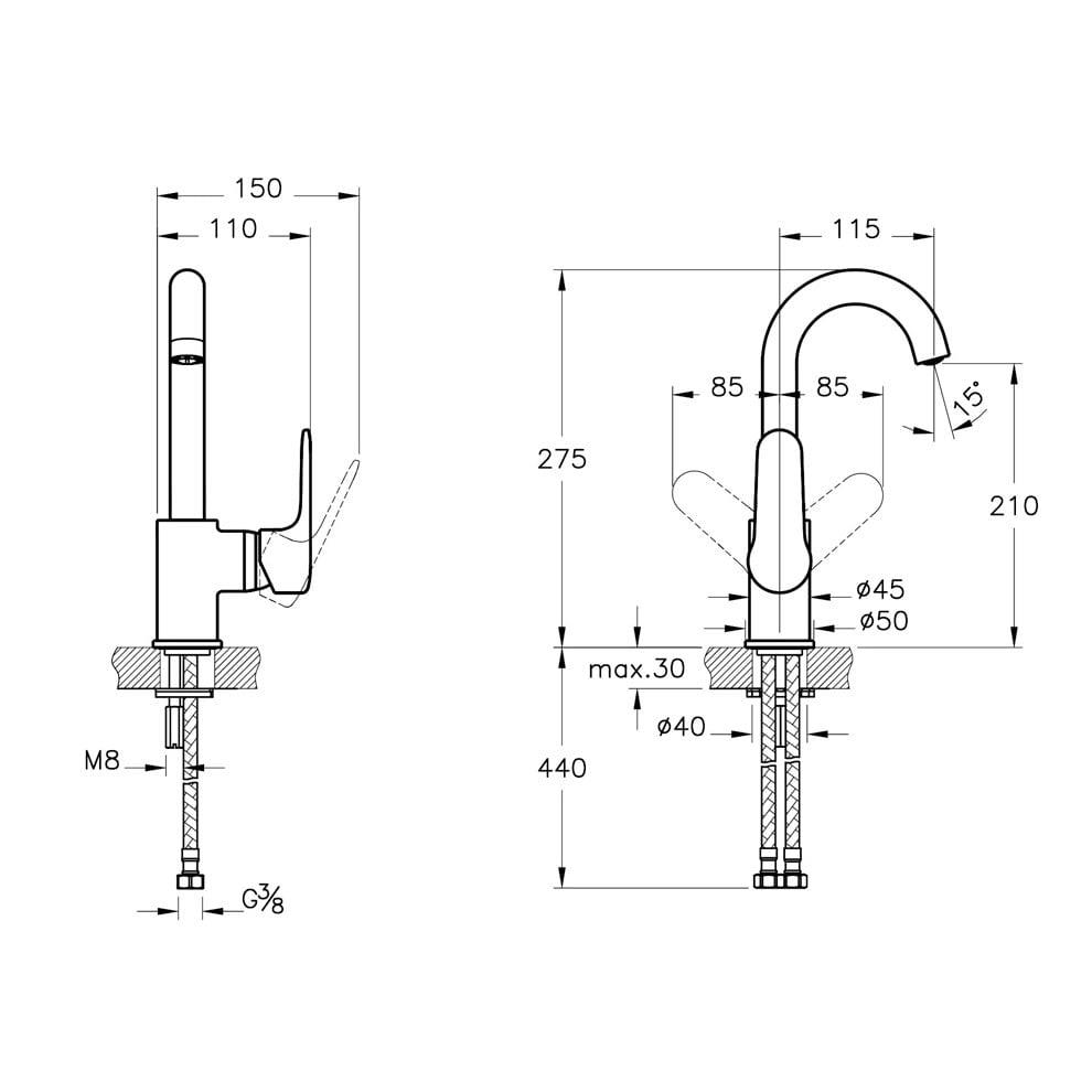 Vitra Root Round Lavabo Bataryası  (Döner Borulu), Bakır - A4275426