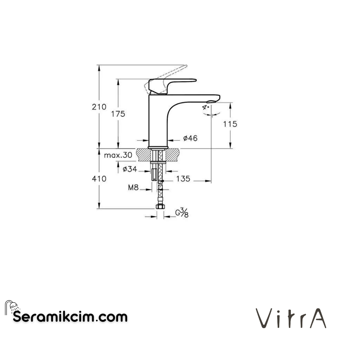 Vitra Root Round Lavabo Bataryası (Yüksek), Mat Siyah - A4270636