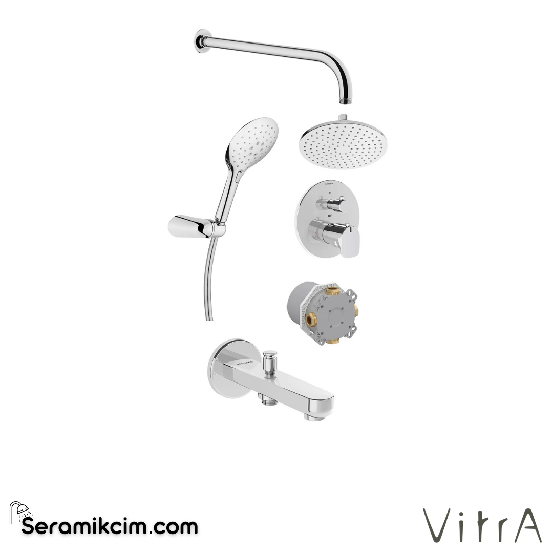 Vitra Root Round Root Round Ankastre Termostatik Duş Seti (Rain Q, Shine Round 3F) (A43258, A42806, A45652, A43126, A45627STA, A45708STA), Krom Krom A49279 - A49279