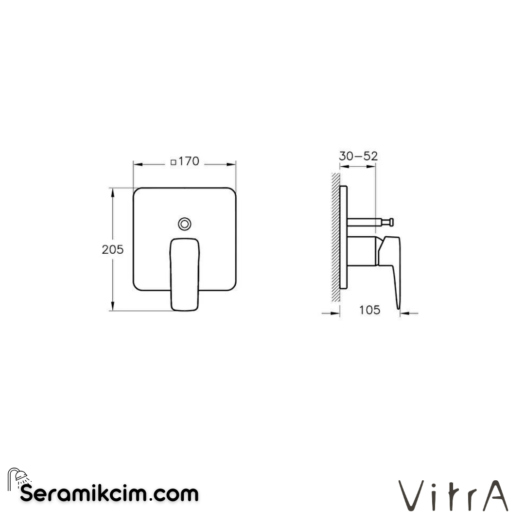 Vitra Root Square Ankastre Banyo Bataryası (V-Box Sıva Üstü Grubu), F.Nikel - A4282834