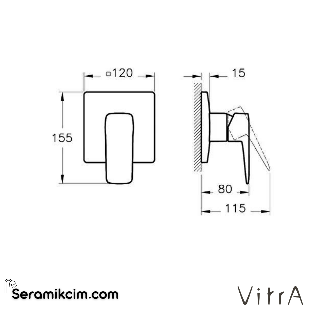 Vitra Root Square Ankastre Duş Bataryası  (Sıva Üstü Grubu), Krom - A42751