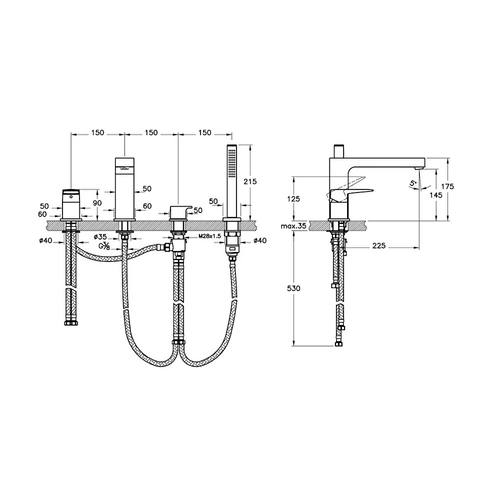 Vitra Root Square Küvet Bataryası (4 Delikli), Mat Siyah - A4275736