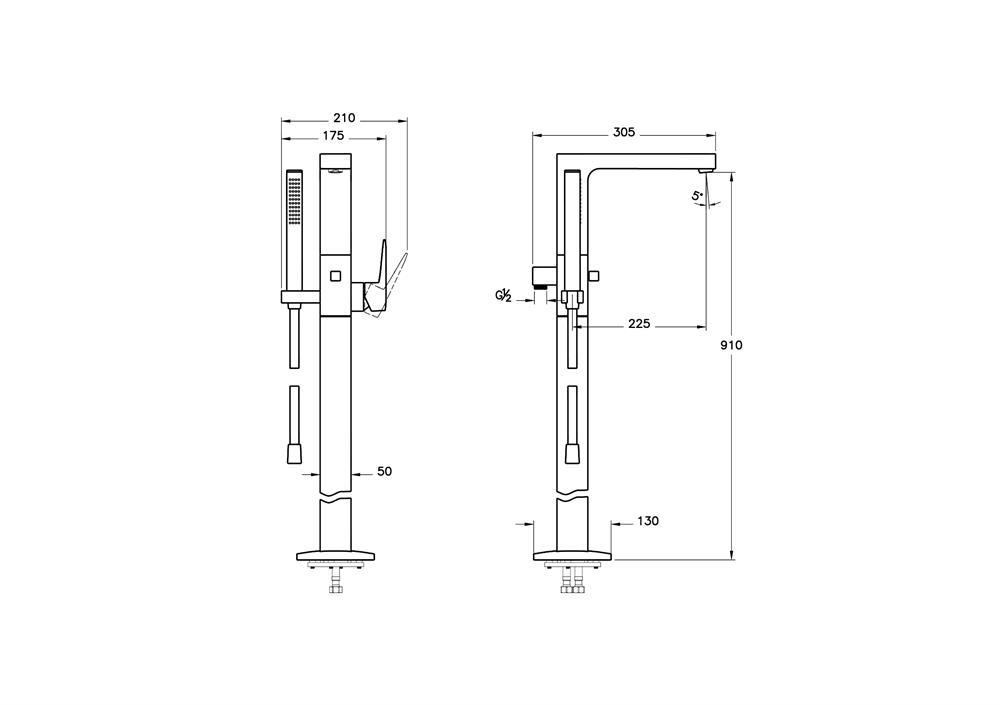 VitrA Root Square Küvet Bataryası (yerden, el duşlu) A4276074 - A4276074
