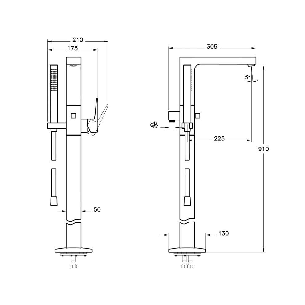 VitrA Root Square Küvet Bataryası (yerden, el duşlu) A4276029 - A4276029