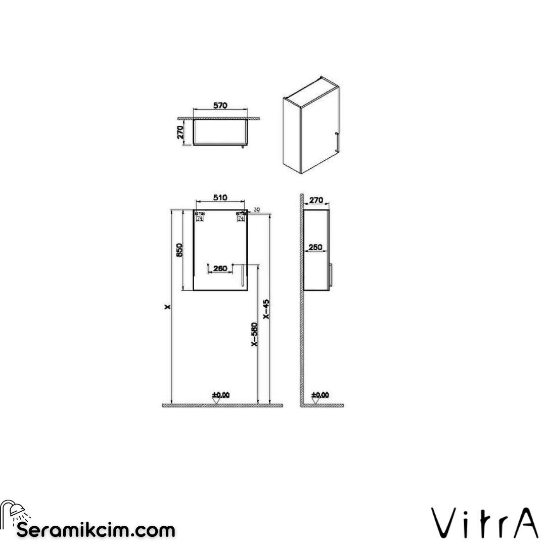Vitra Root Üst Ünite, 55 Cm, Dar, Mat Lacivert, Sol
