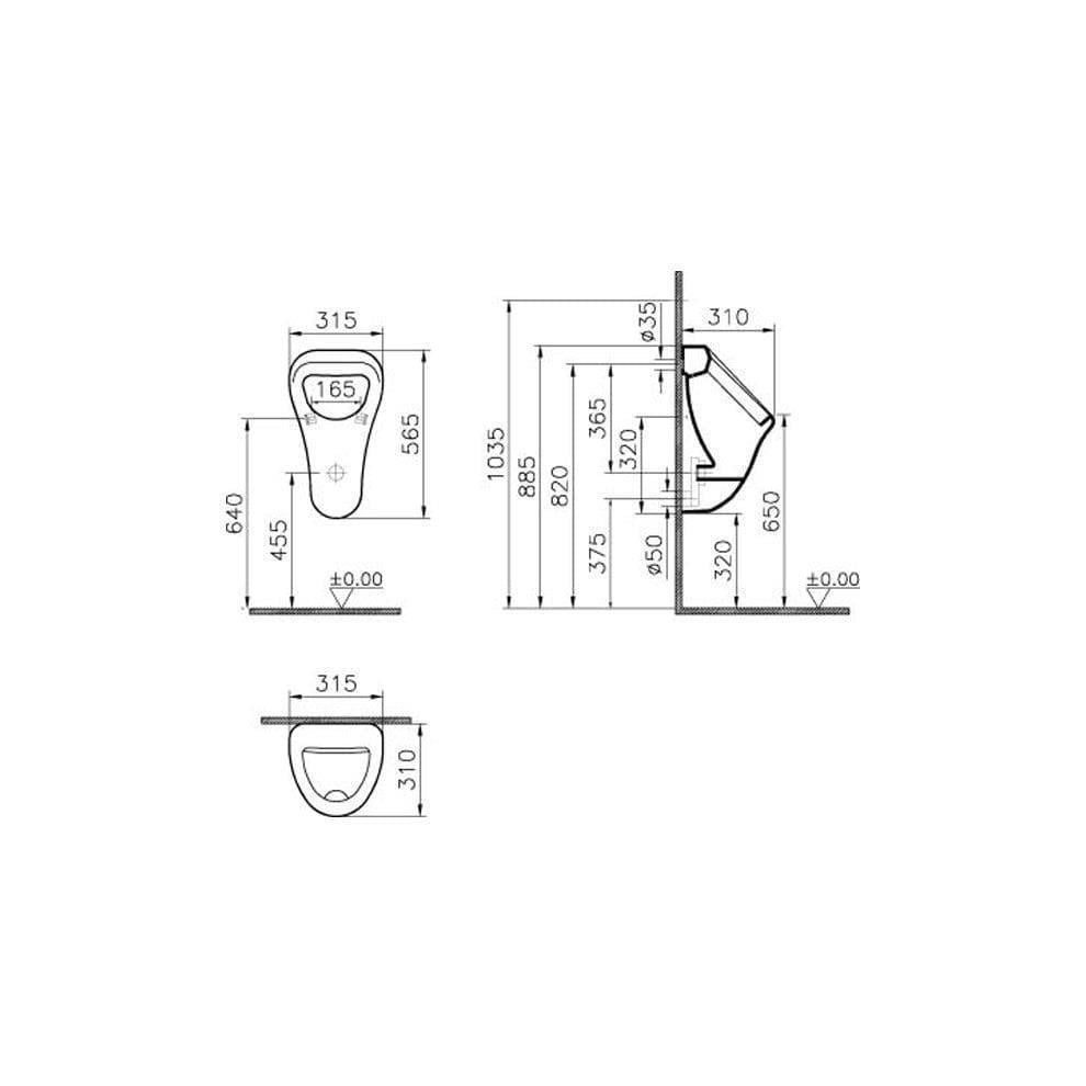 VitrA S20 Pisuvar  Arkadan Su Girişli, Beyaz - 6201L003-0199