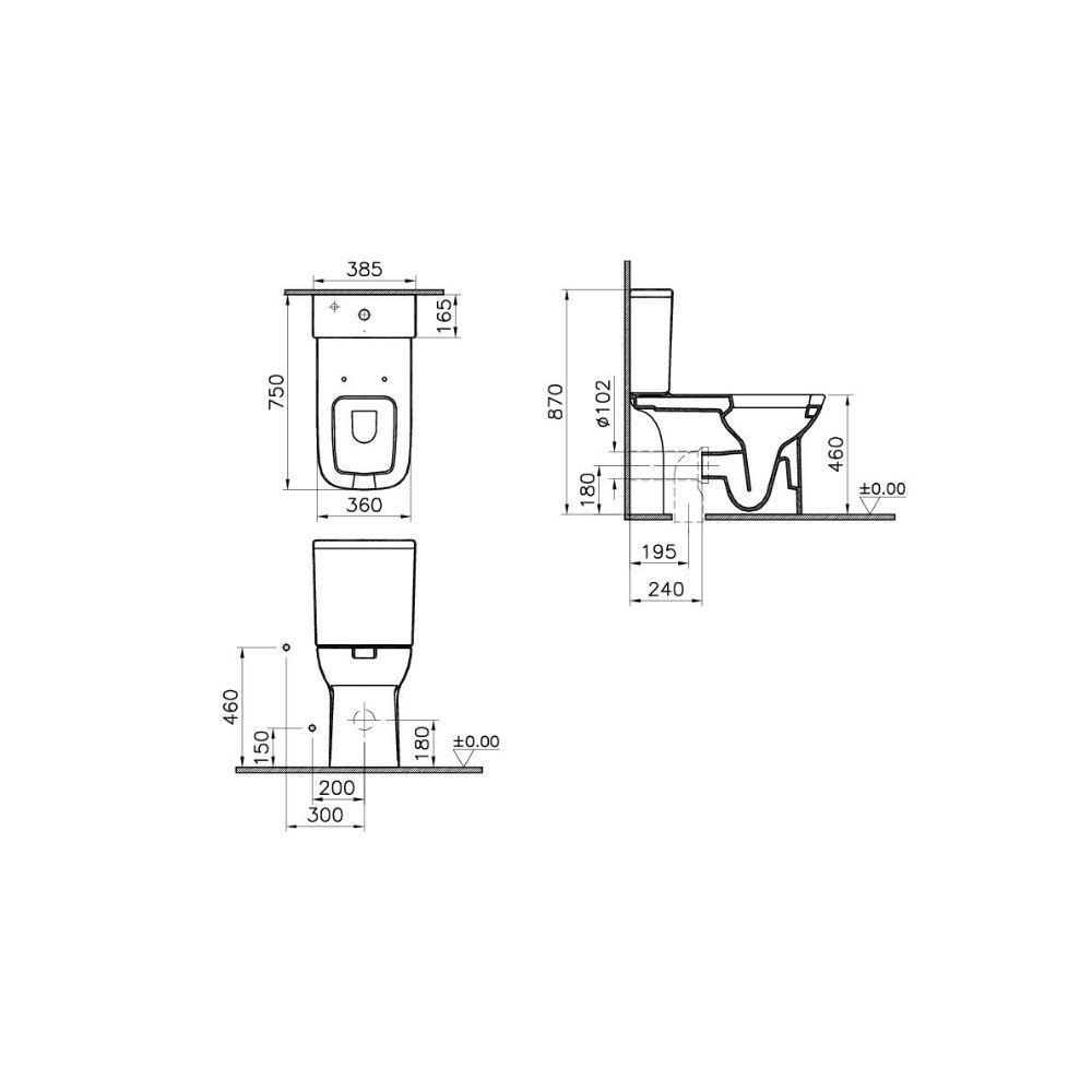 Vitra S20 Takım Klozet Arkası Açık, Özel İhtiyaç, 75 Cm Taharet Borulu, Beyaz