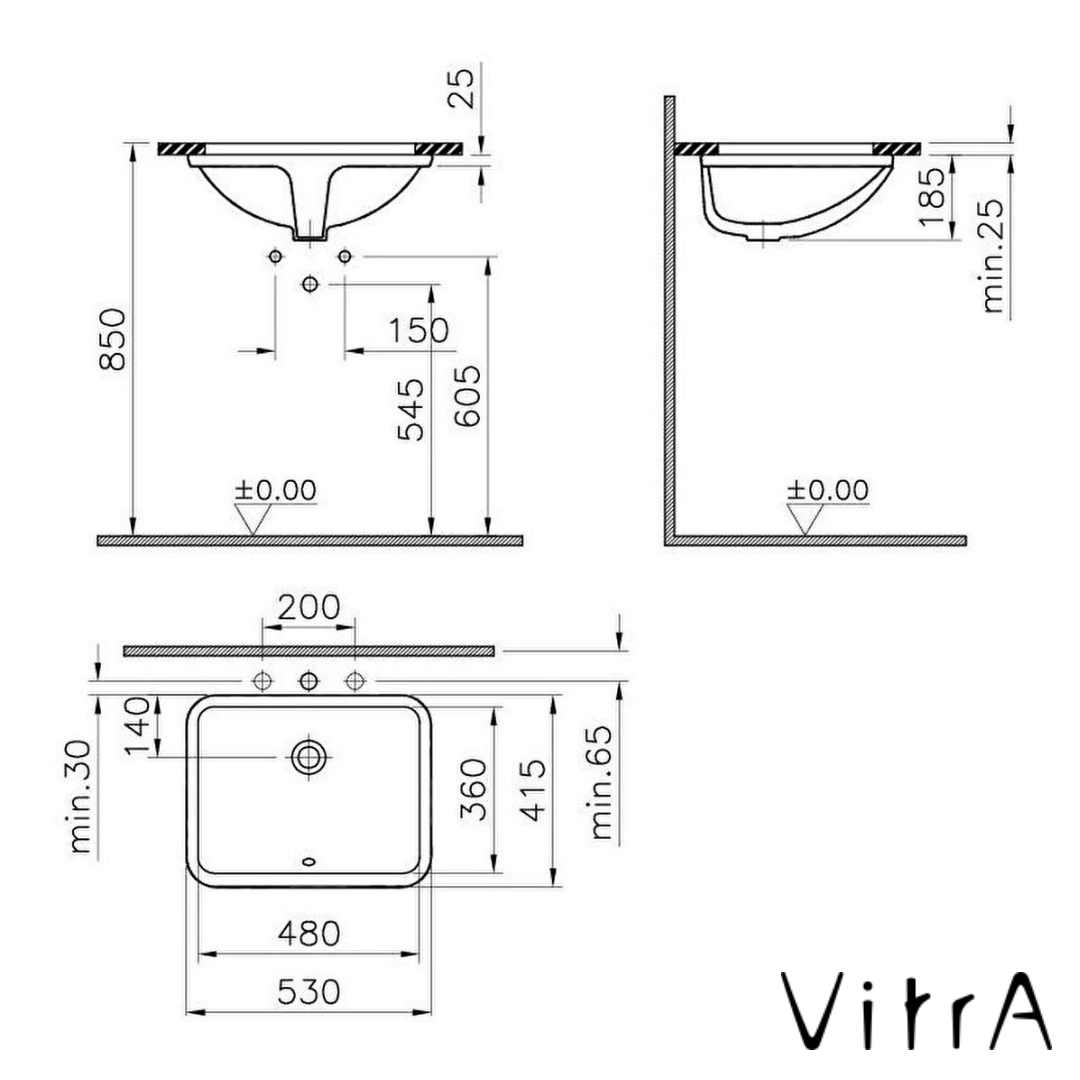 VitrA S20 Tezgah Altı Lavabo Dikdörtgen 55x42cm 5339B003-0012 
