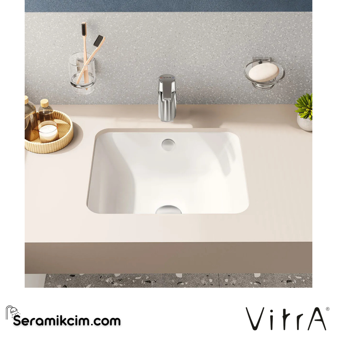 Vitra S20 Tezgahaltı Lavabo Dikdörtgen, Kompakt, 45X37 Cm Armatür Deliksiz, Su Taşma Delikli, Beyaz - 5473B003-0618