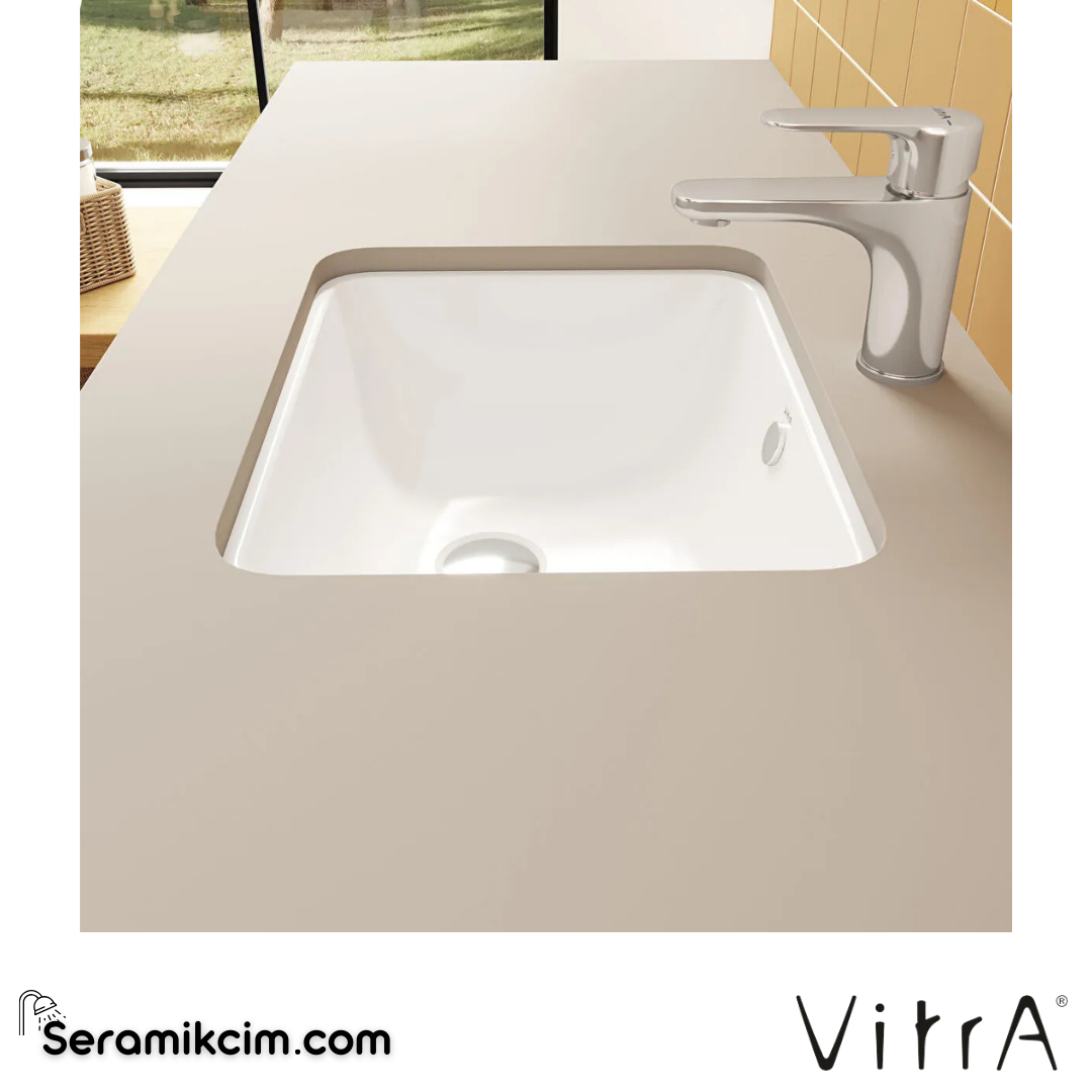 Vitra S20 Tezgahaltı Lavabo Dikdörtgen, Kompakt, 45X37 Cm Armatür Deliksiz, Su Taşma Delikli, Beyaz - 5473B003-0618