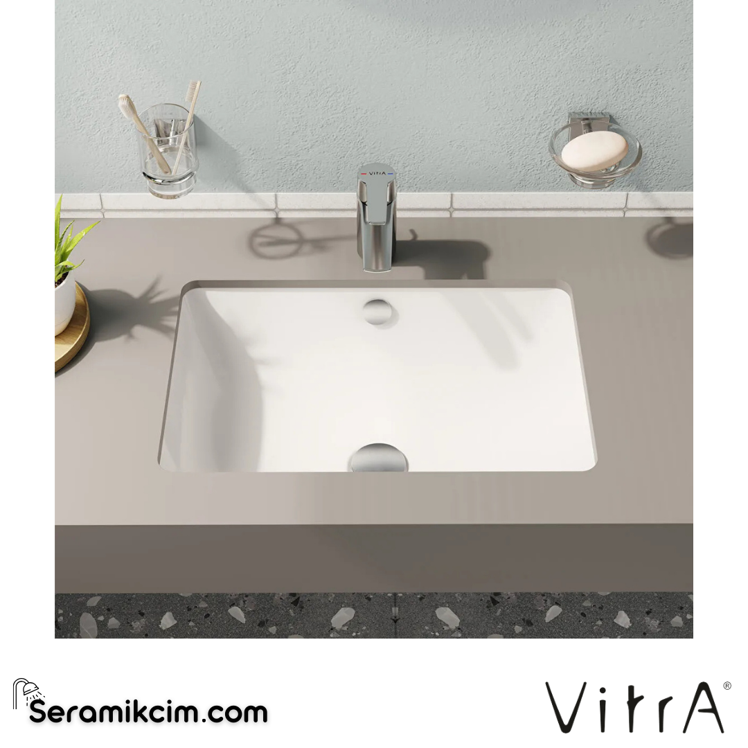 Vitra S20 Tezgahaltı Lavabo Dikdörtgen, 55X37 Cm Armatür Deliksiz, Su Taşma Delikli, Beyaz - 7475B003-0618
