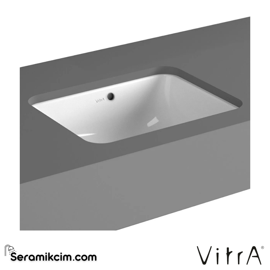 Vitra S20 Tezgahaltı Lavabo Dikdörtgen, Kompakt, 45X37 Cm Armatür Deliksiz, Su Taşma Delikli, Beyaz - 5473B003-0618