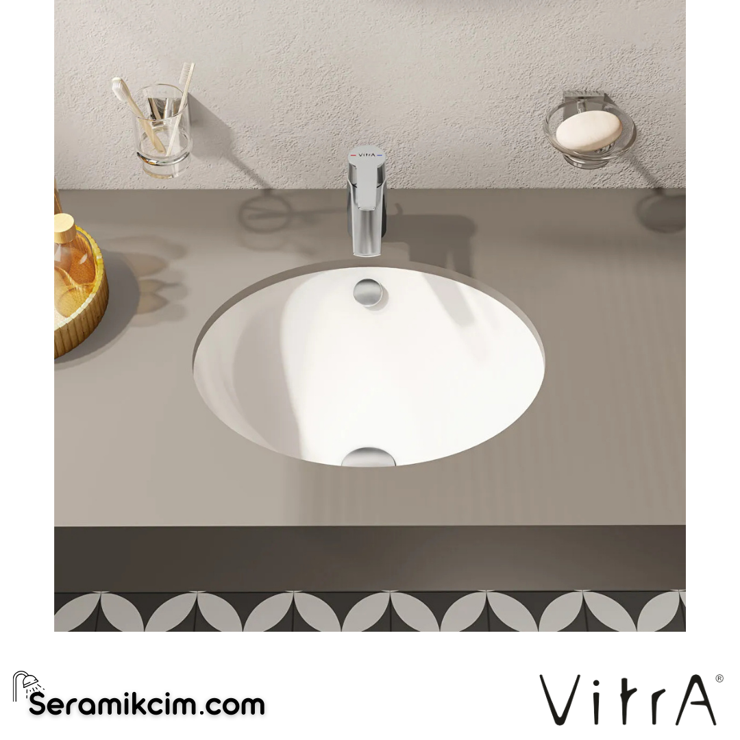Vitra S20 Tezgahaltı Lavabo Oval, Kompakt, 45X38 Cm Armatür Deliksiz, Su Taşma Delikli, Beyaz - 6039B003-0012