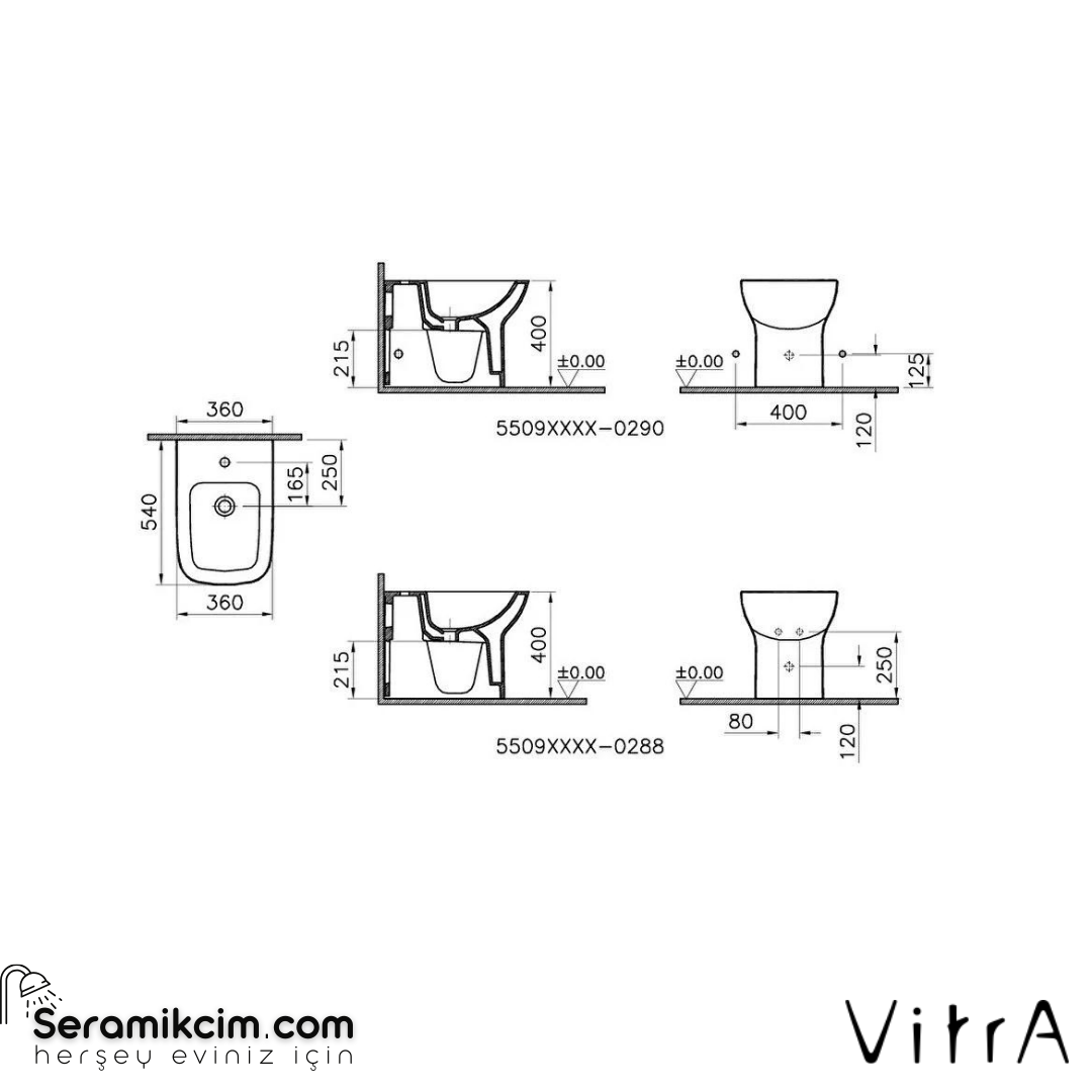 Vitra S20 Yerden Bide Duvara Tam Dayalı, 54 Cm Tek Armatür Delikli, Su Taşma Delikli, Yanlardan Delikli, Beyaz