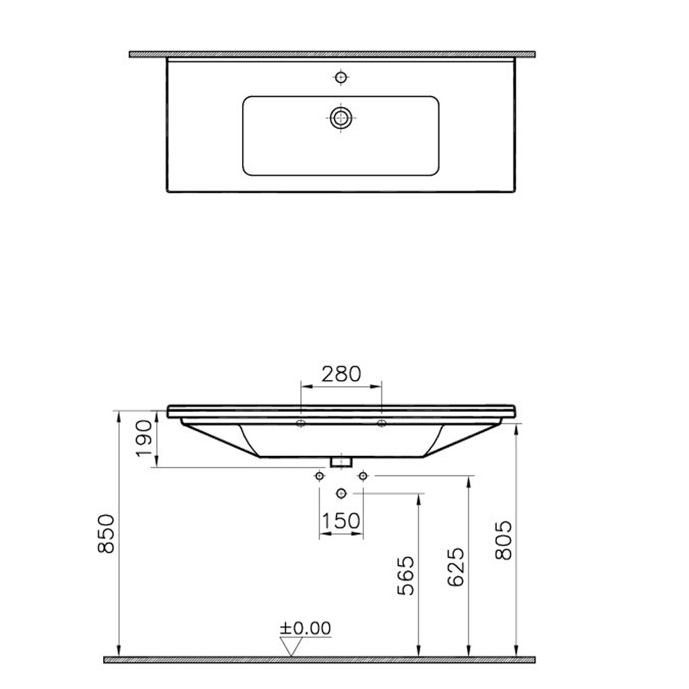 VitrA S50 Etajerli Lavabo 120x47 cm Tek Armatür Delikli, Su Taşma Delikli, Beyaz - 5480B003-0001
