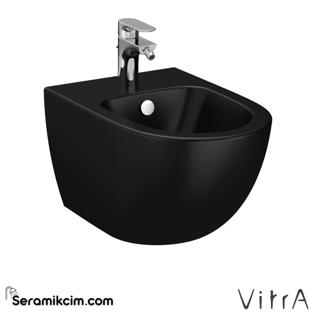 VitrA Sento Asma Bide Gizli Montajlı, 54 cm Tek Armatür Delikli, Su Taşma Delikli, Yanlardan Deliksiz, Mat Siyah - 4338B083-1046