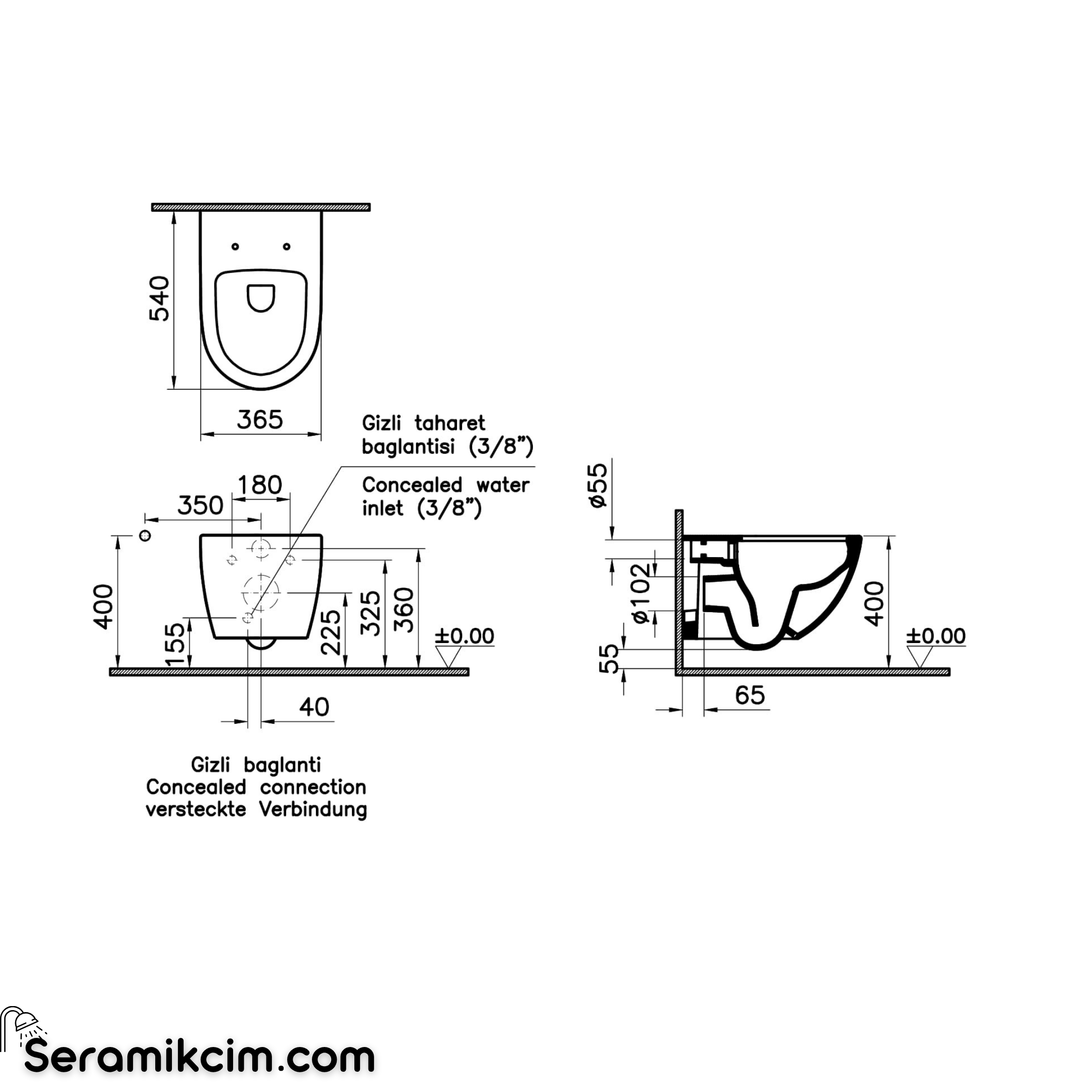 VitrA Sento Asma Klozet Rim-ex Mat Kum Beji 7748B022-0559