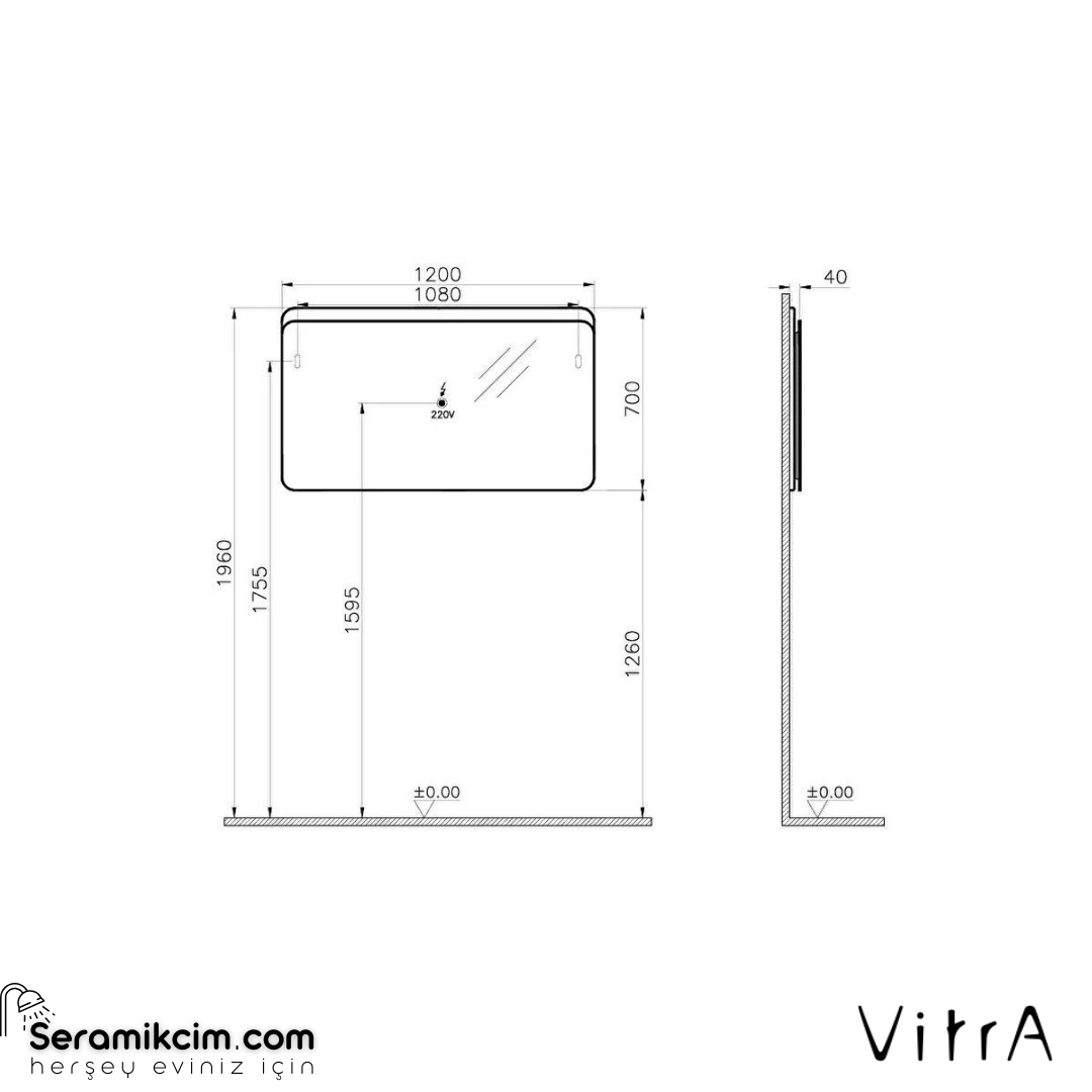 Vitra Sento Aydınlatmalı Ayna, 120 Cm, Açık Meşe