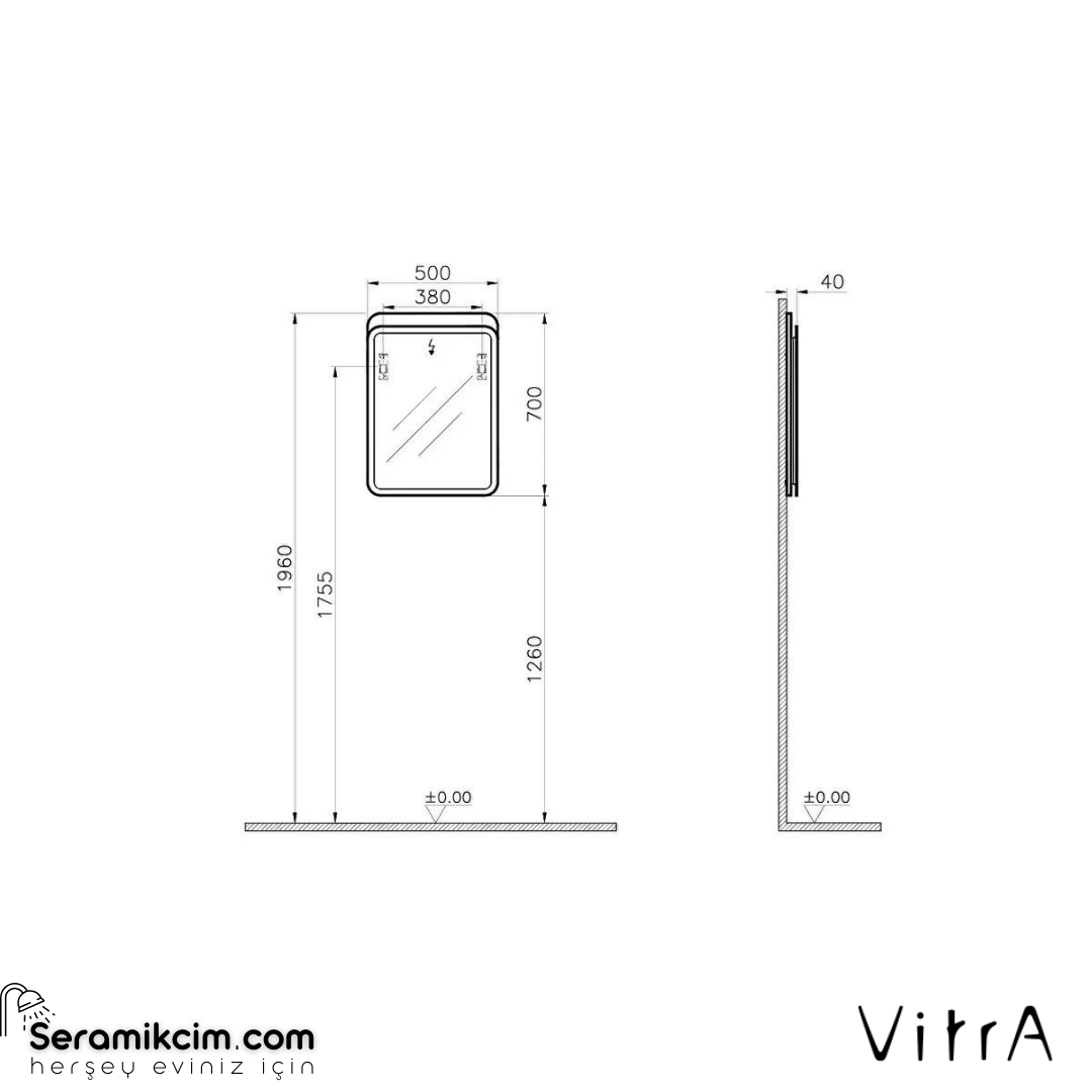 Vitra Sento Aydınlatmalı Ayna, 50 Cm, Açık Meşe