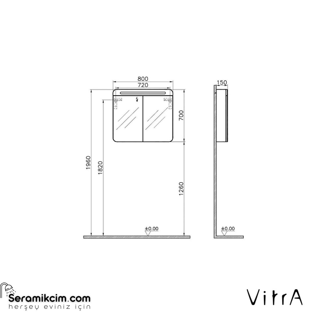 Vitra Sento Dolaplı Ayna, 80 Cm, Mat Açık Gri
