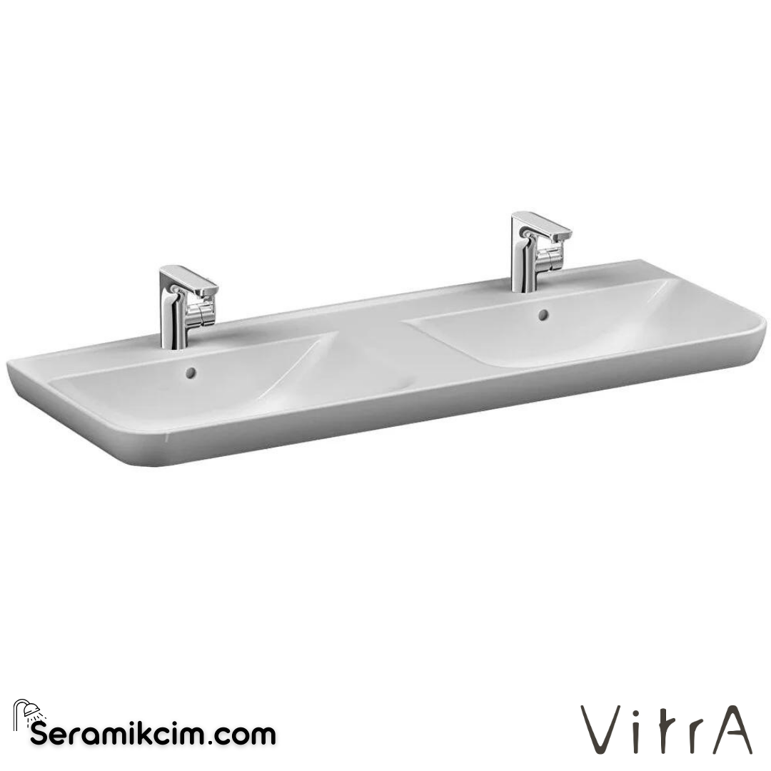 VitrA Sento Etajerli Lavabo 130x49 cm Tek Armatür Delikli, Su Taşma Delikli, Beyaz - 5949B003-0001