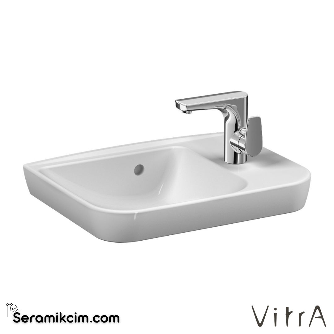VitrA Sento Etajerli Lavabo Kompakt, 50x38 cm Sağdan Tek Armatür Delikli, Su Taşma Delikli, Beyaz - 5945B003-0029