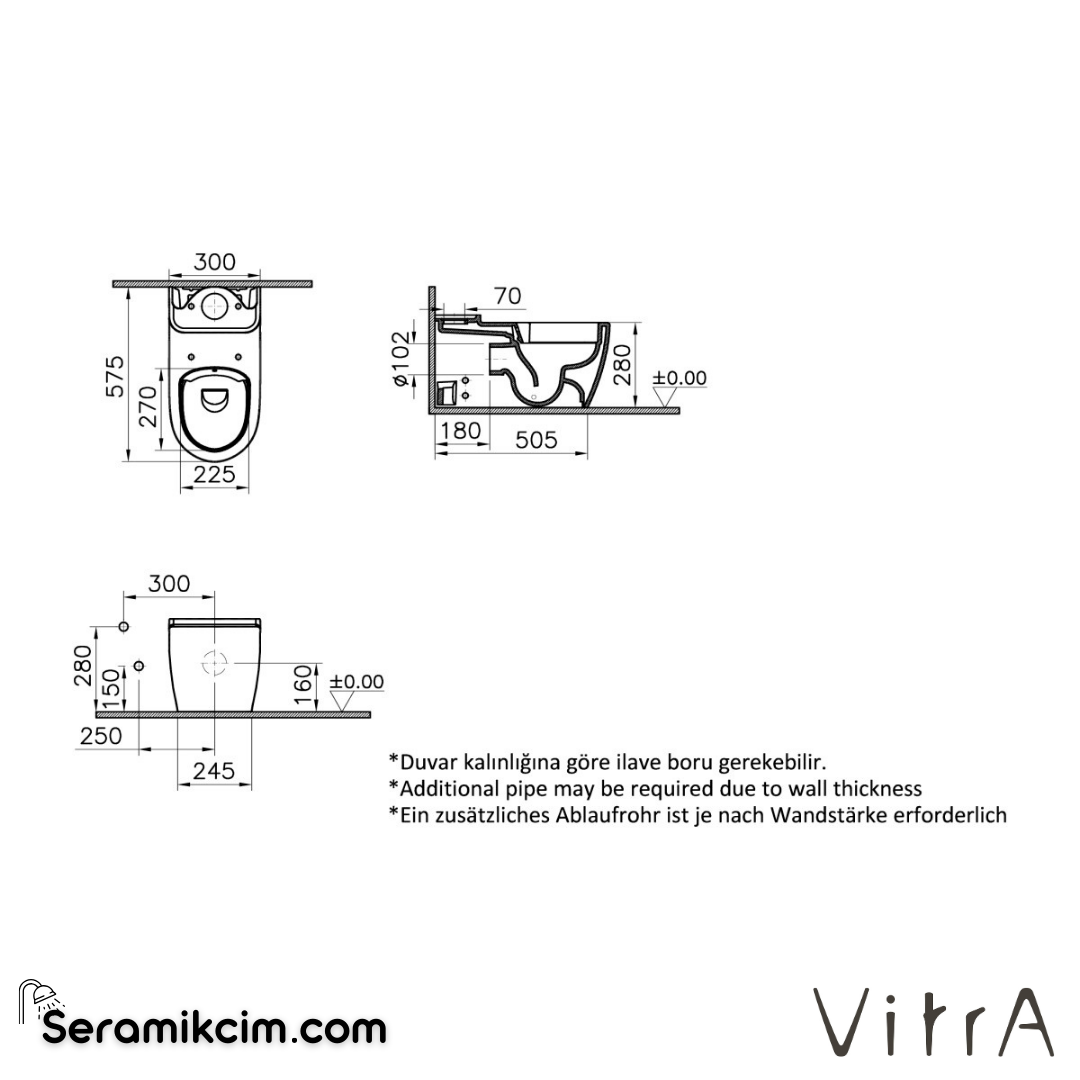 VitrA Sento Kids Takım Klozet SmoothFlush, Duvara Tam Dayalı, 58 cm Taharet Borulu, Beyaz - 7362B003-0092