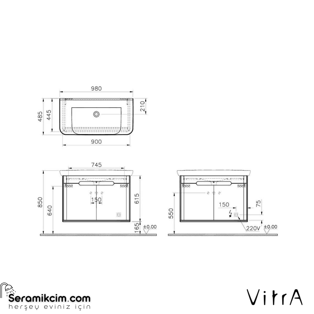 Vitra Sento Lavabo Dolabı, 100 Cm, Kapaklı, Ayaksız, Mat Fiyord Yeşili