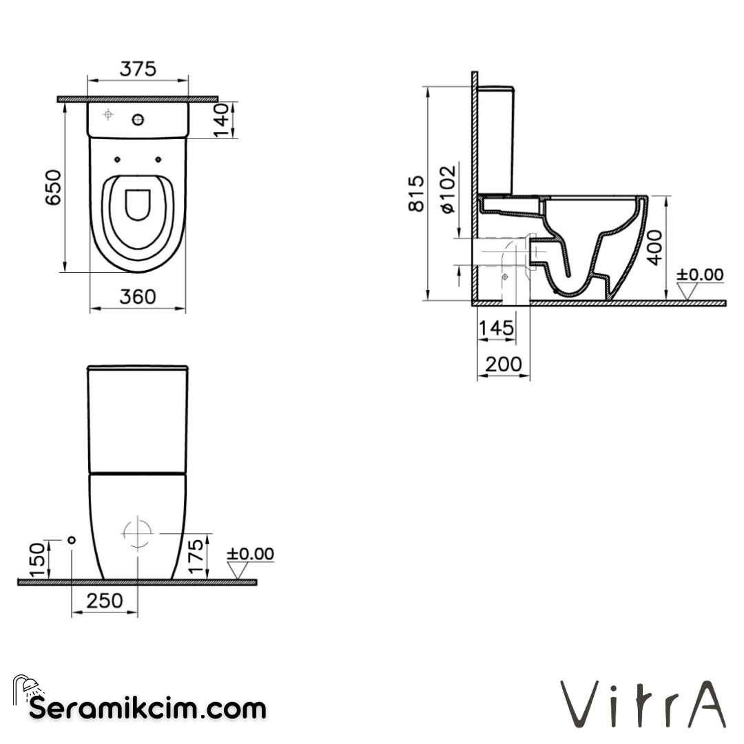 VitrA Sento Rezervuar  Üstten Kumandalı, Alttan Su Girişli, Beyaz - 5639B003-0108