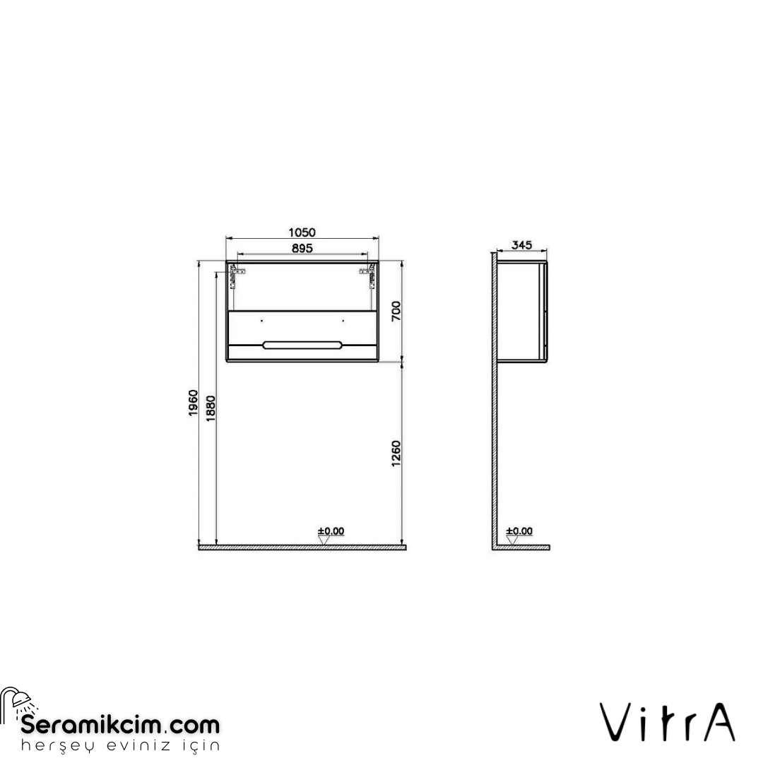 Vitra Sento Üst Dolap, 105 Cm, Mat Antrasit