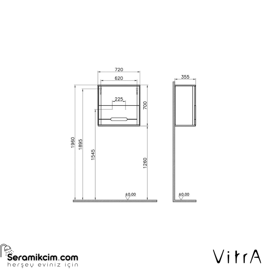 Vitra Sento Üst Dolap, 70 Cm, Mat Açık Gri