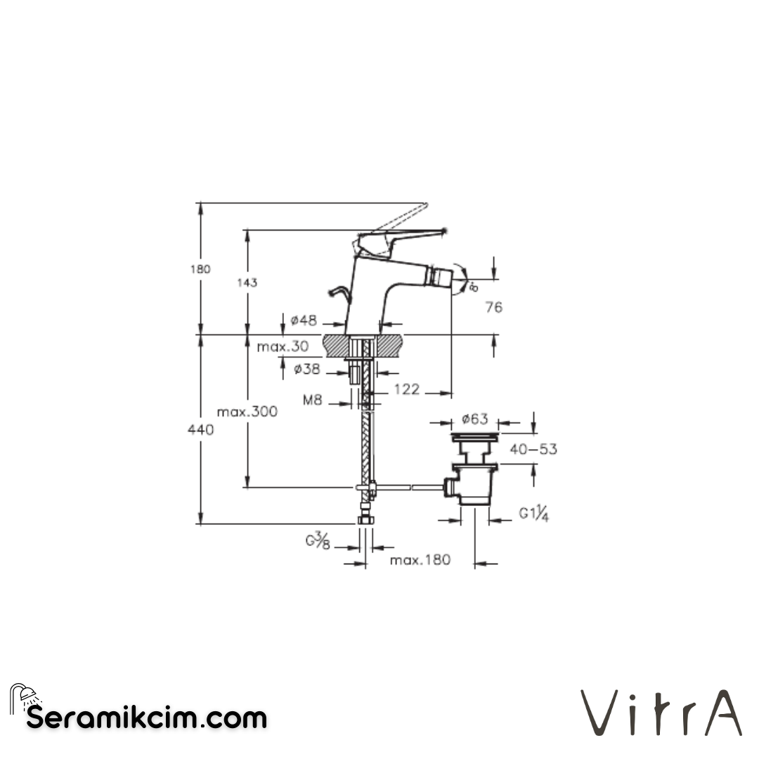 VitrA Solid S Bide Bataryası (sifon kumandalı) Krom A42443 - A42443