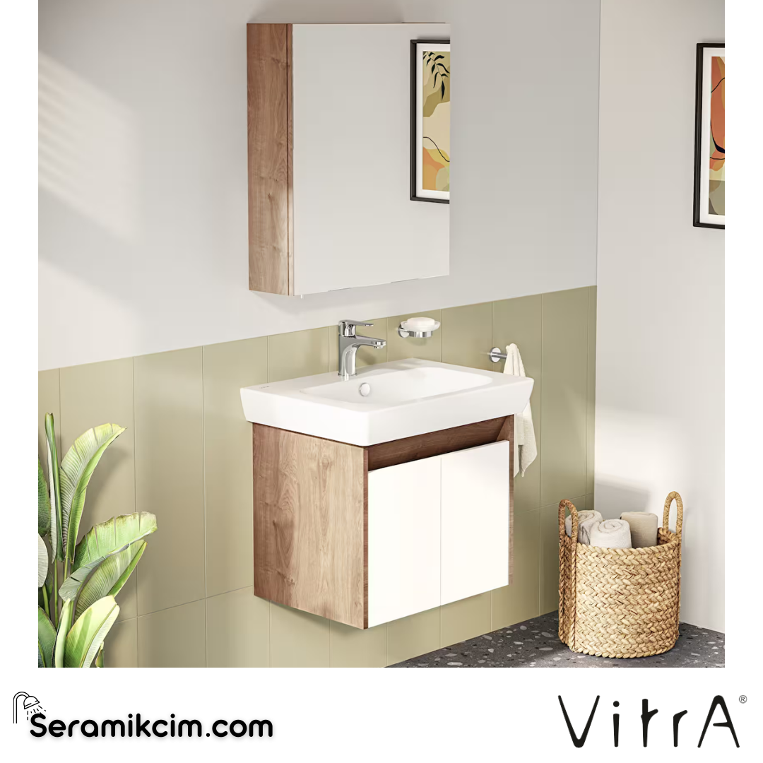 VitrA Step Demonte Banyo Dolabı Seti 65 cm, kapaklı lavabo dolabı, dolaplı ayna, parlak beyaz 67707 - 67707