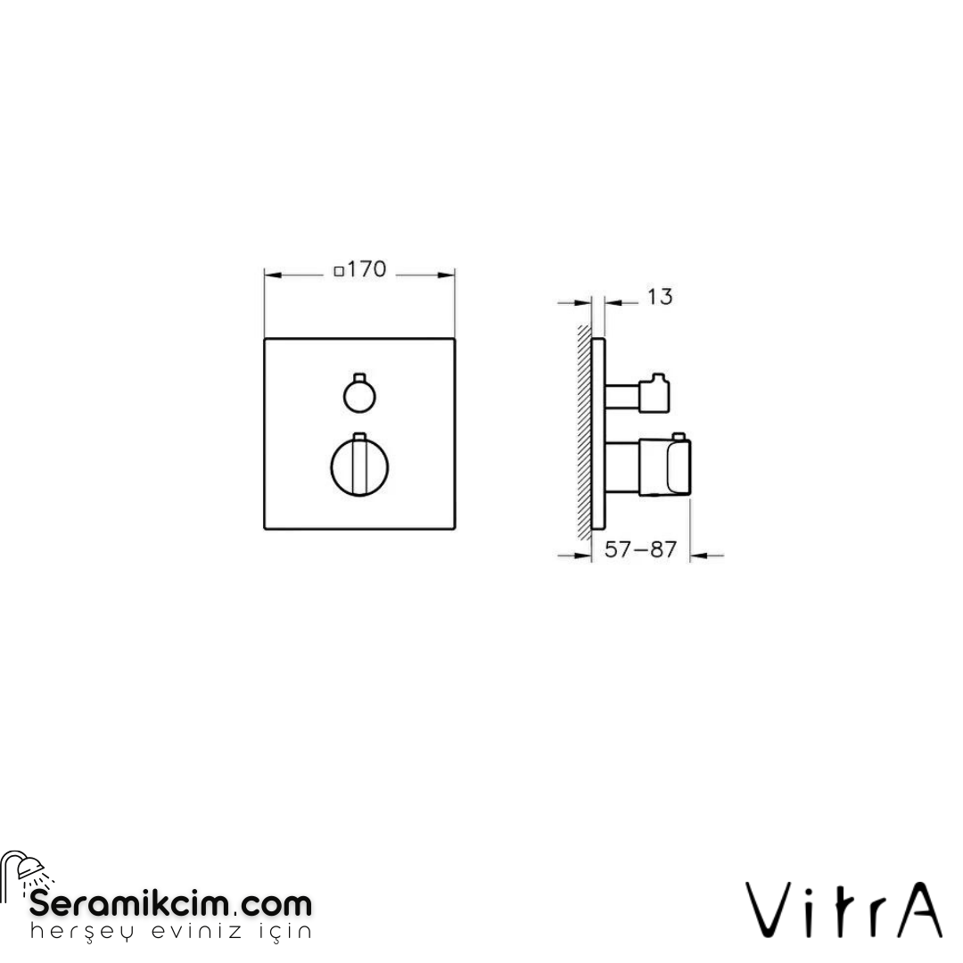 Vitra Suit Ankastre Duş Bataryası V-Box Sıva Üstü, Parlak Siyah