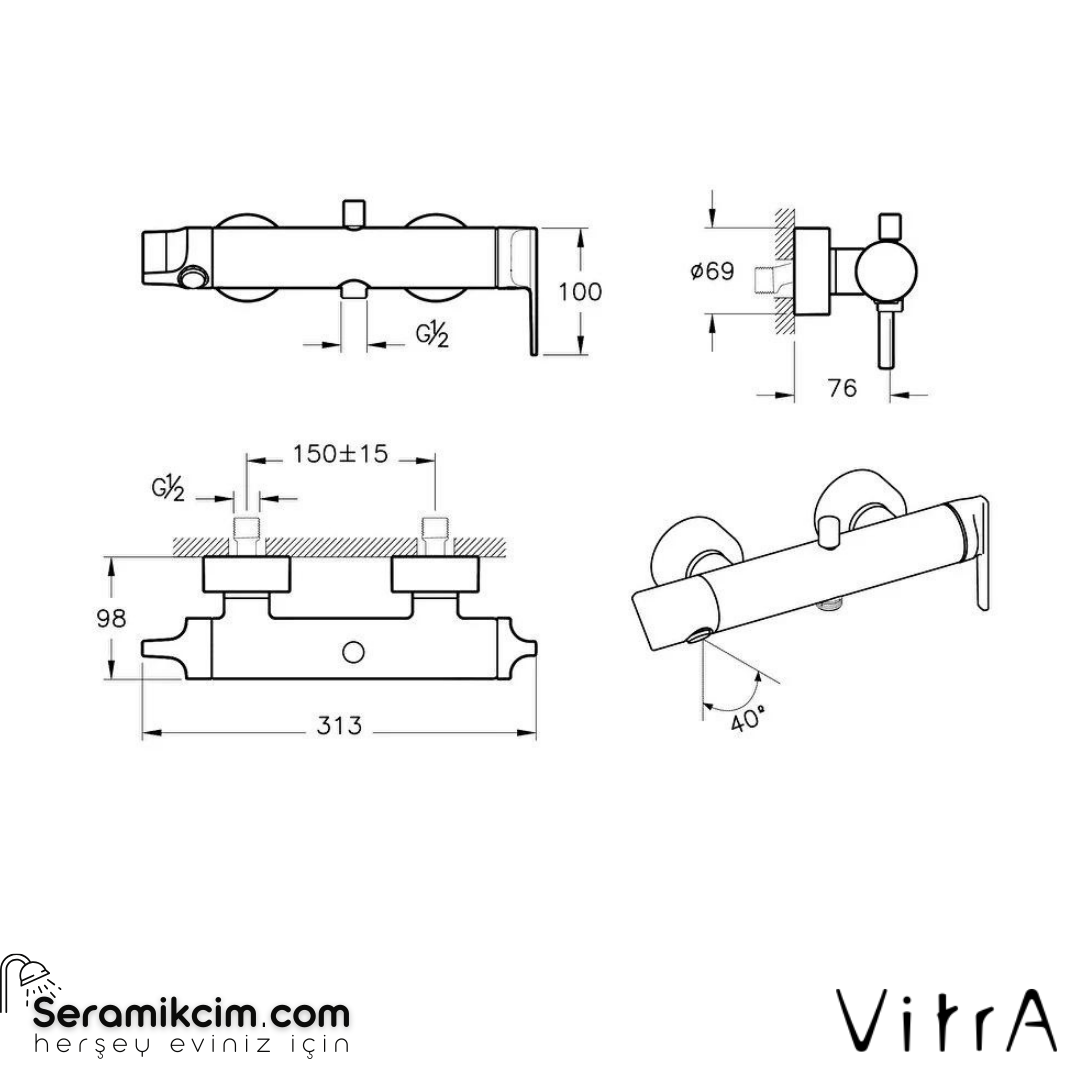 Vitra Suit Banyo Bataryası, Soft Bakır