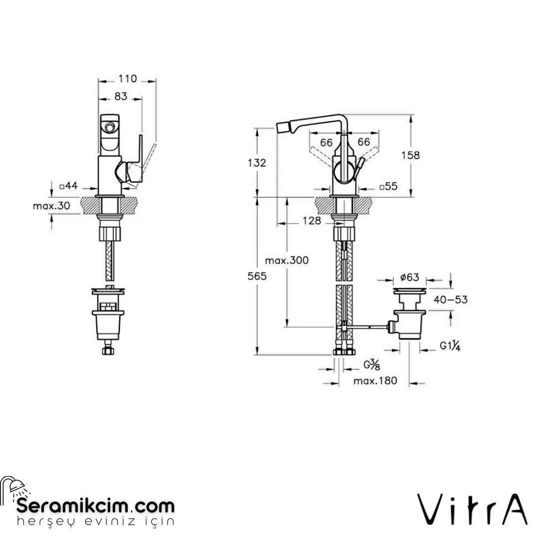 Vitra Suit Bide Bataryası  Sifon Kumandalı, Krom