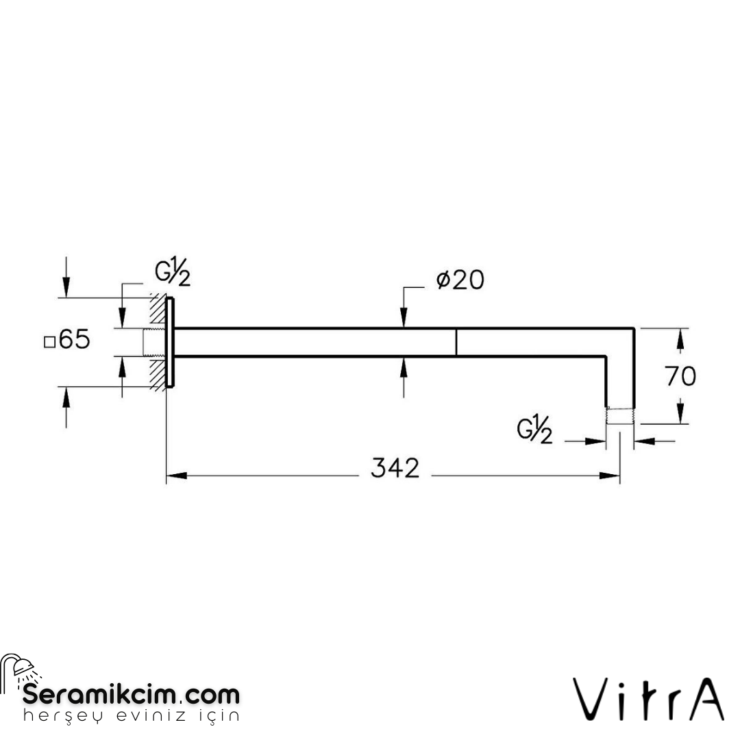 Vitra Suit Duş Dirseği 90 Derece Duvardan, Parlak Siyah