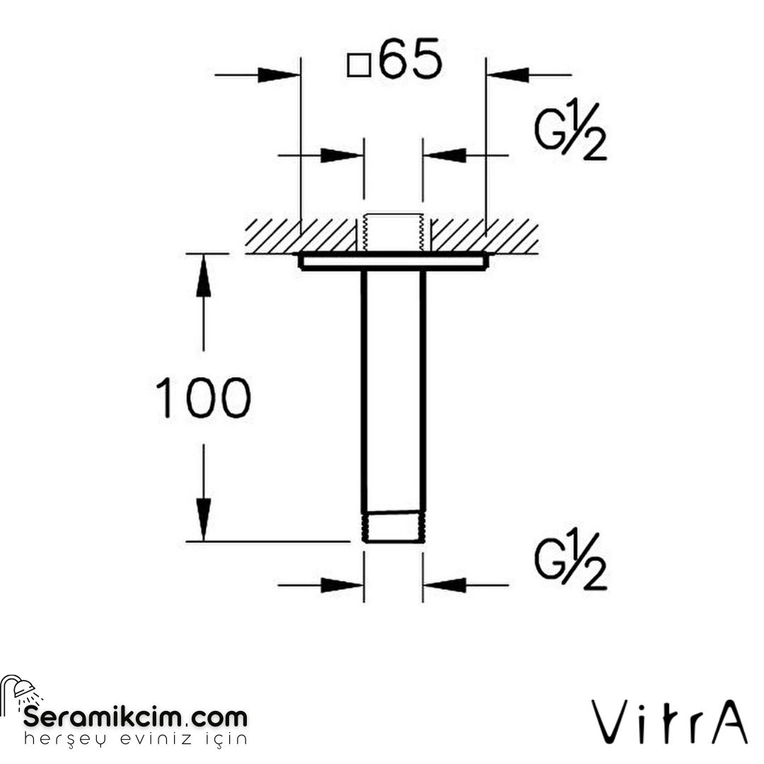 Vitra Suit Duş Dirseği Tavandan Kısa, Parlak Siyah