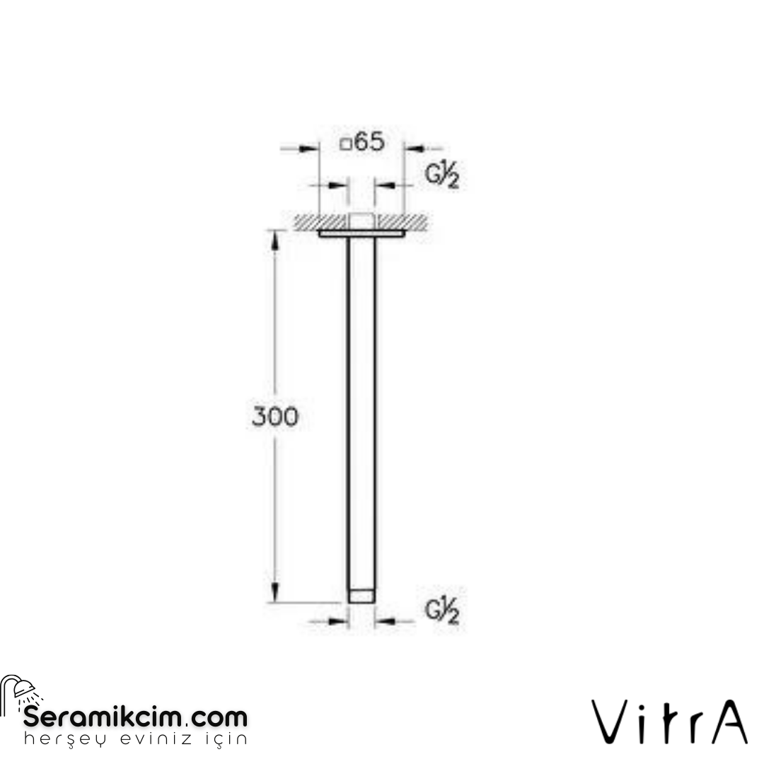 Vitra Suit Duş Dirseği Tavandan Uzun, Parlak Siyah