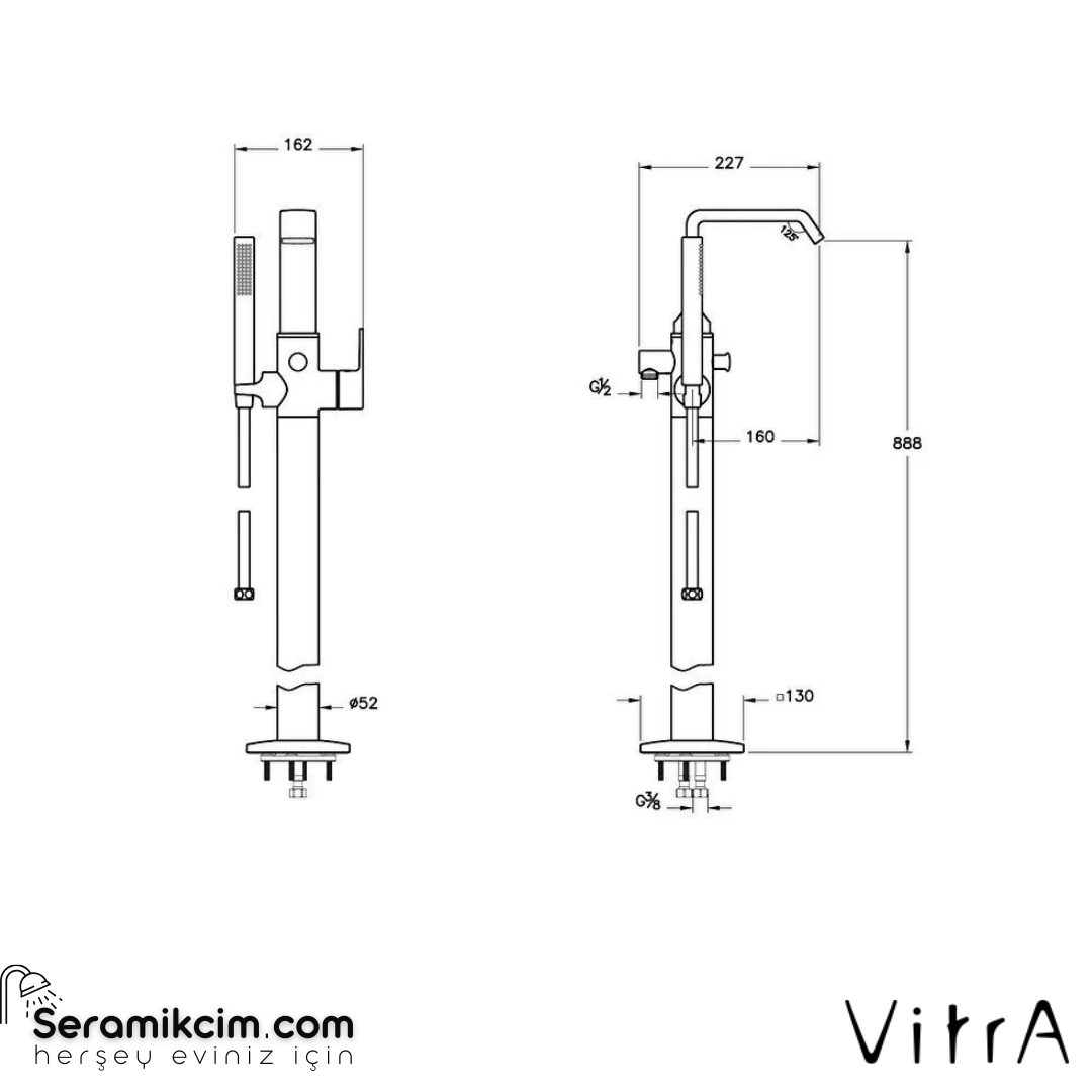 Vitra Suit Küvet Bataryası Yerden El Duşlu, Soft Altın