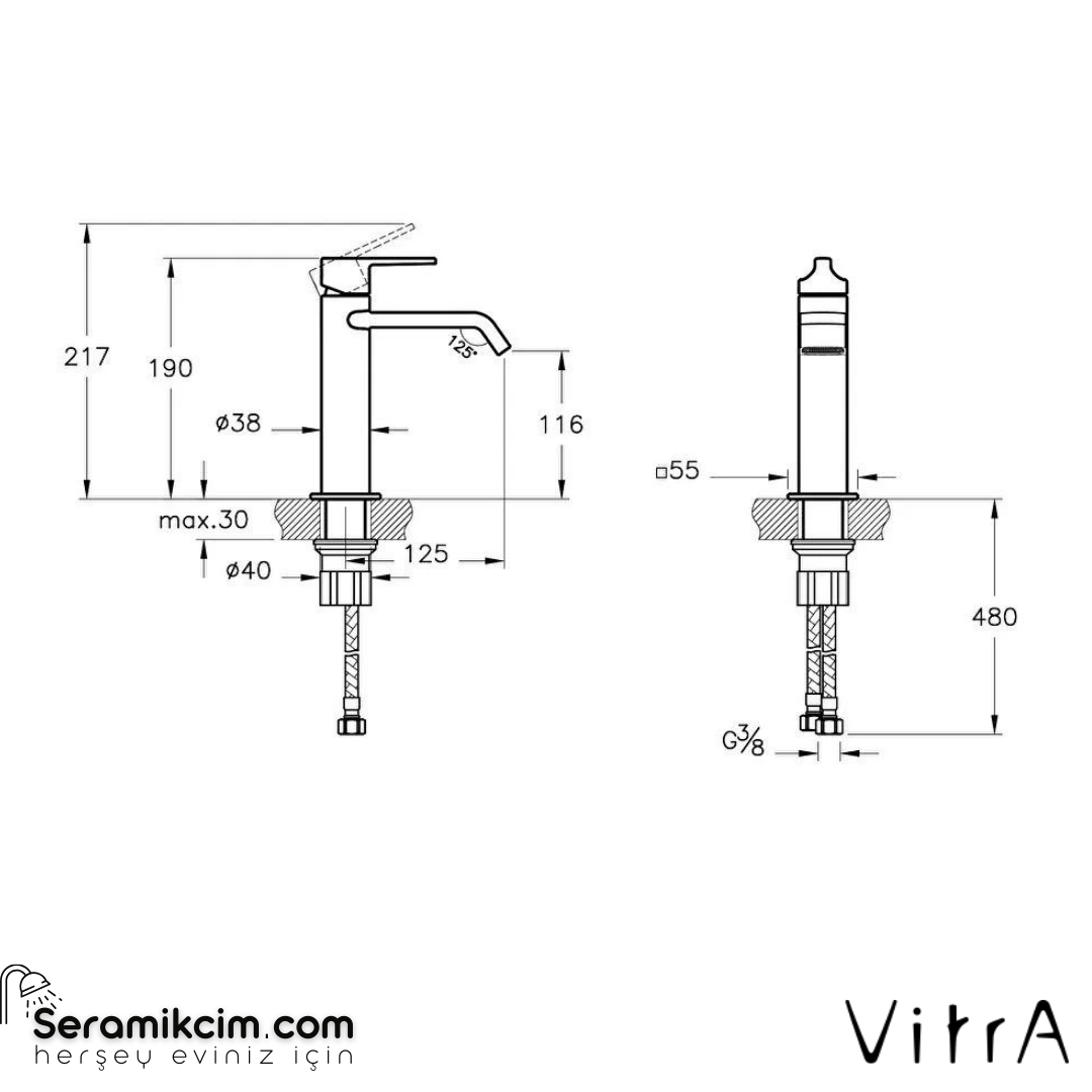 Vitra Suit Lavabo Bataryası  Üstten, Soft Altın