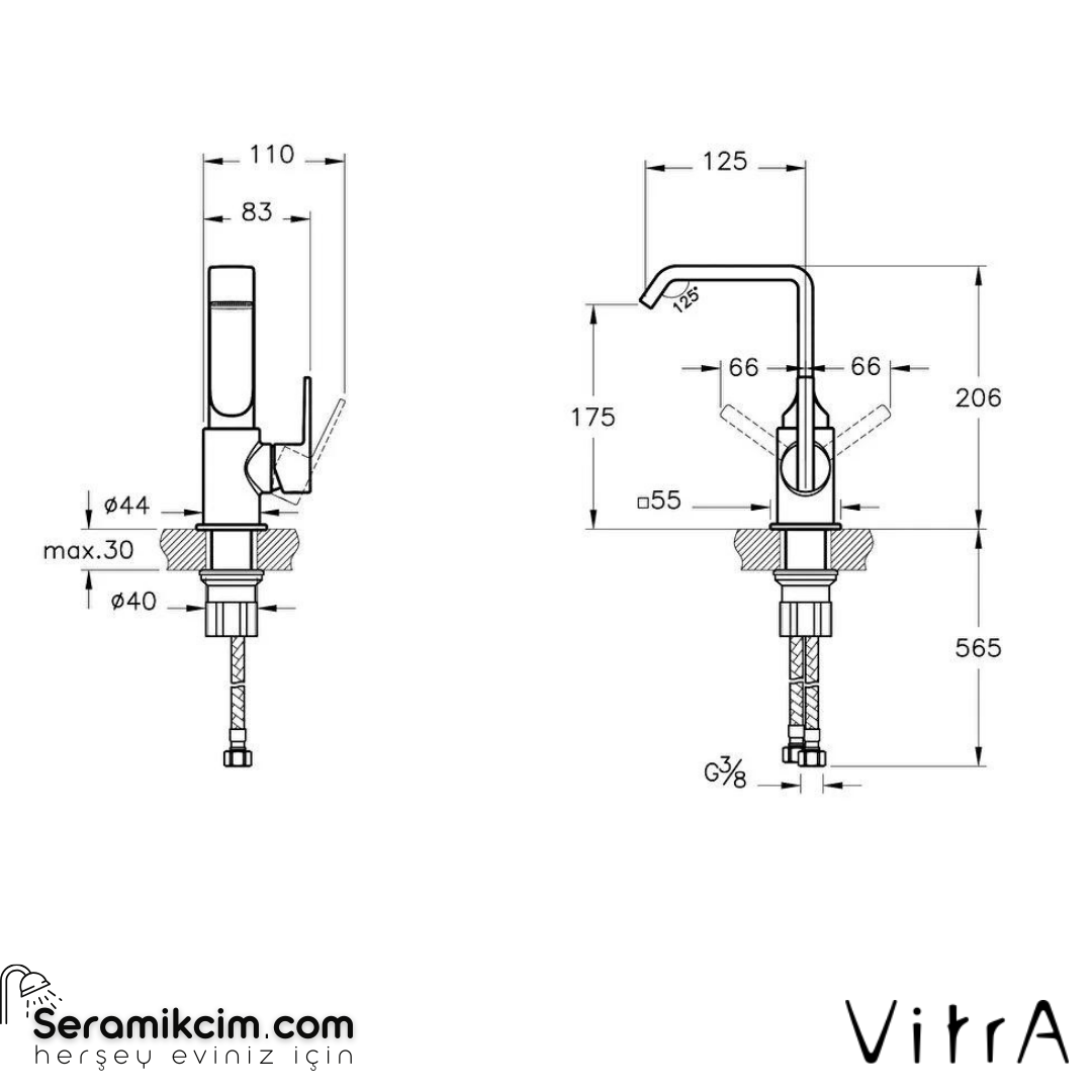Vitra Suit Lavabo Bataryası Yandan, Soft Altın